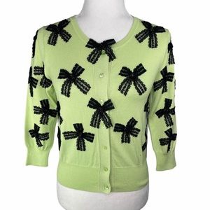 Rodina Designer Mint Green Lace Bows Cardigan Silk